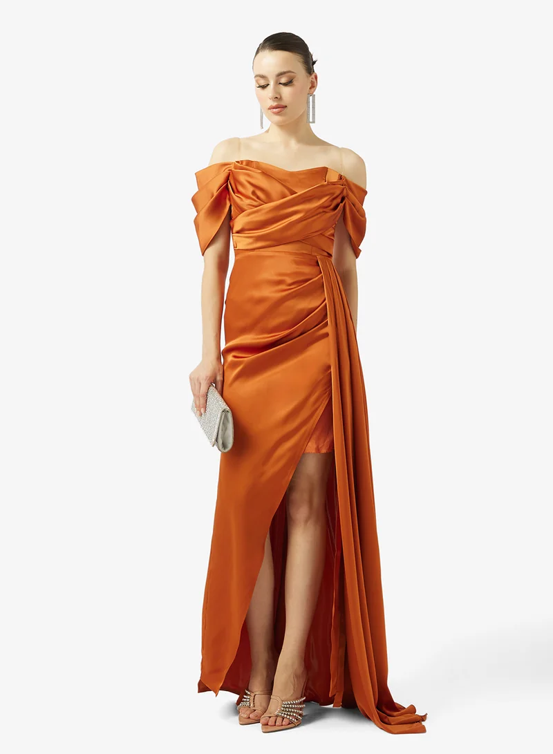 Akadia Fashion  RAPED SIDE TAIL SATIN DRESS for Women | Best Price UAE